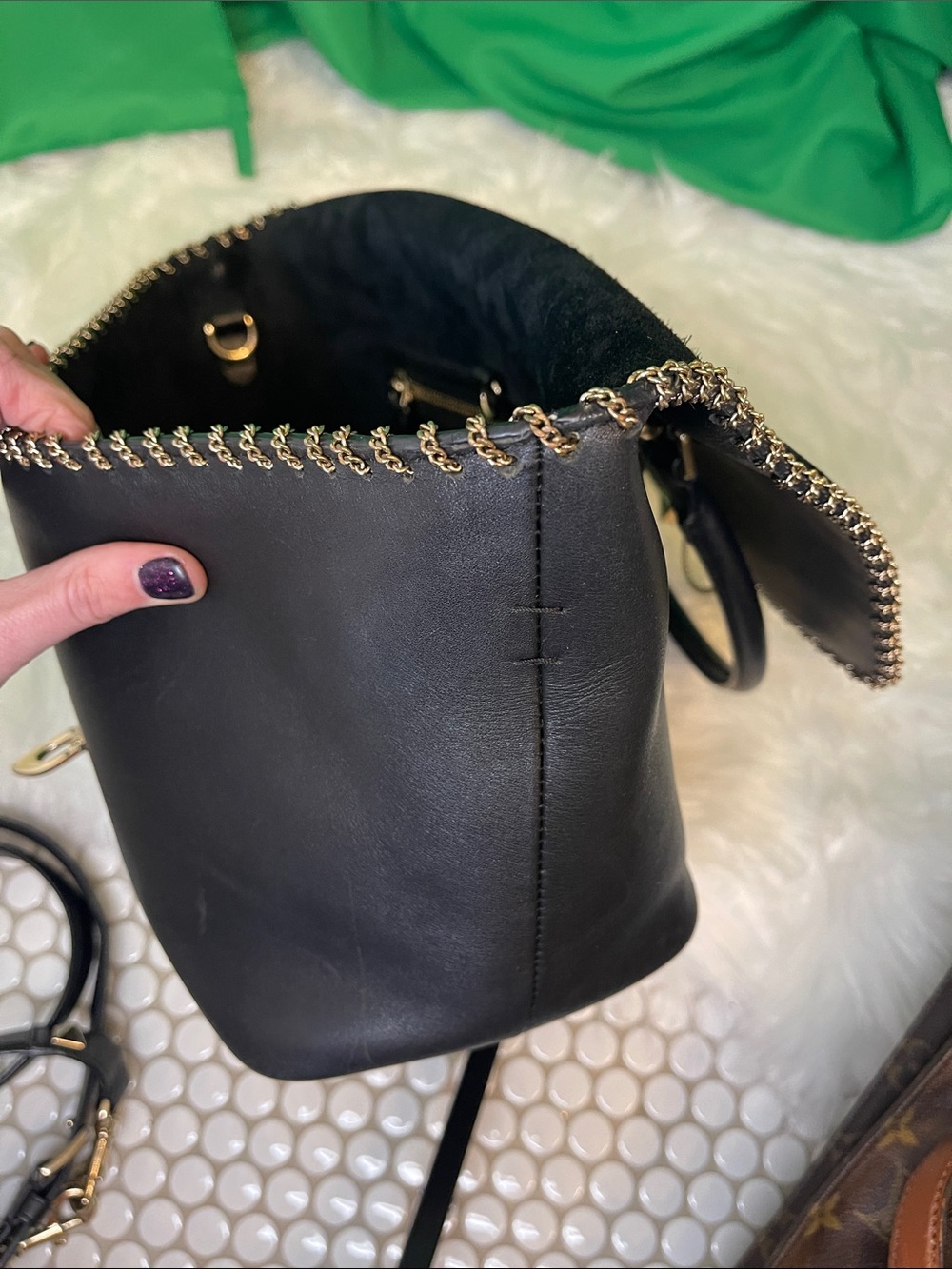 Valentino Garavani Black Leather Demilune Whipstitch Satchel Bag - Picture 15 of 16
